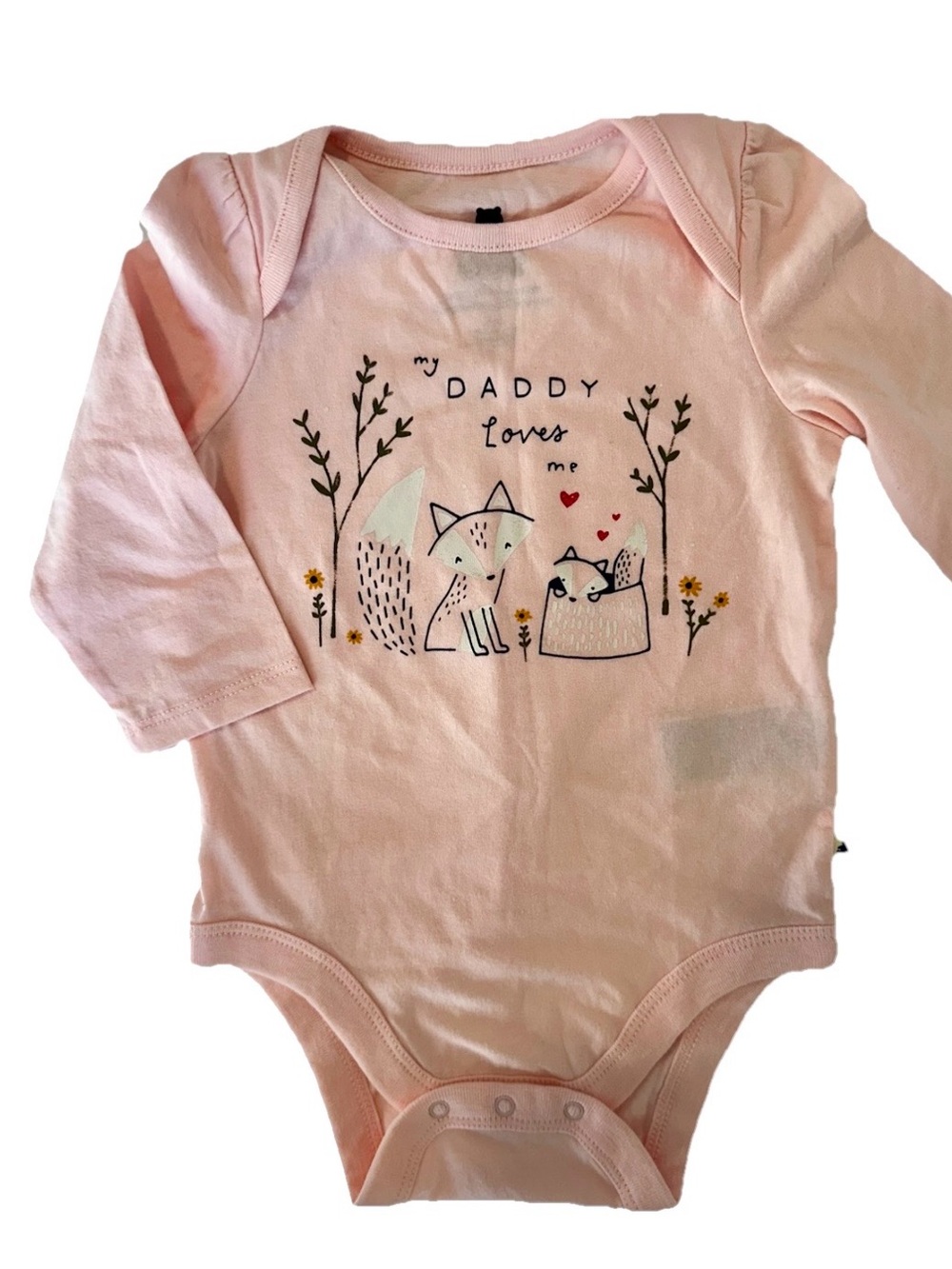 GAP Light Pink Fox Graphic “Daddy Loves Me” Long-Sleeve One-Piece Bodysuit